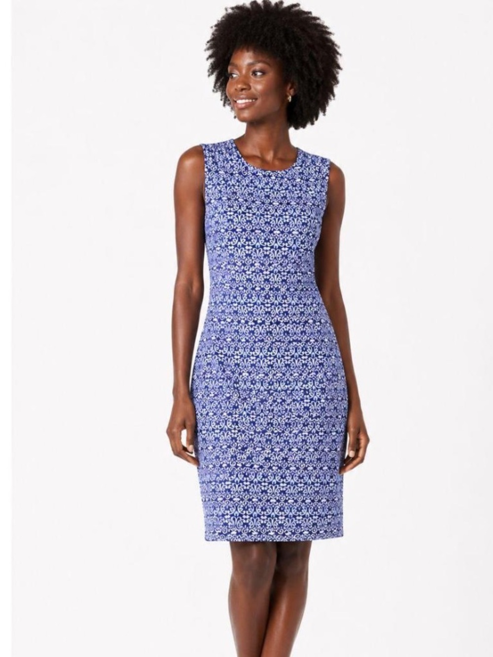 J.McLaughlin Catalina Cloth Blue Geometric Sleeveless Sheath Dress Size Medium